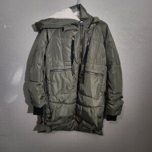 Ci Sono Olive Green Faux Shearling Hooded Oversized Puffy Parka Puffer Coat M